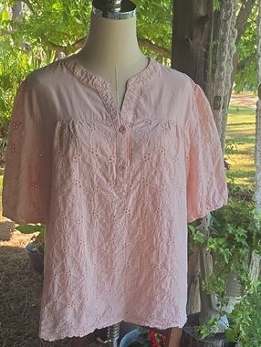 Dokotoo Pink Eyelet 100% Cotton Short Sleeve Top Size Extra Large